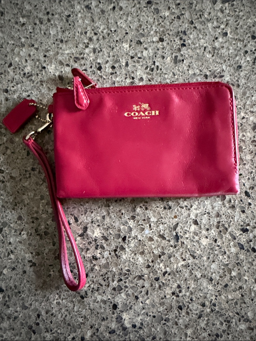 Coach Red Leather Wristlet with Gold Logo